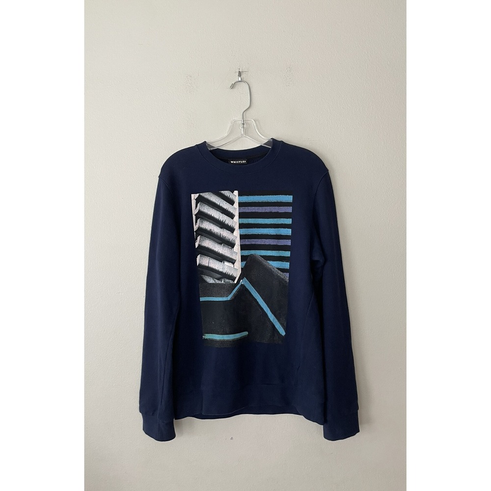 WHISTLES X Joe Cruz Mens Size Small Blue Sweatshirt Print Pullover Sweater